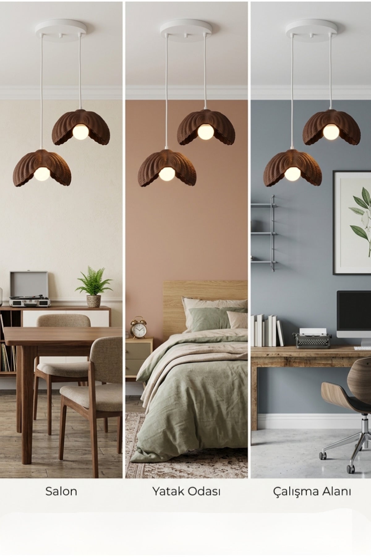 Kahverengi 2 li Lotus Formlu Avize Salon Plastik Dayanıklı Dekoratif Sarkıt Aydınlatma