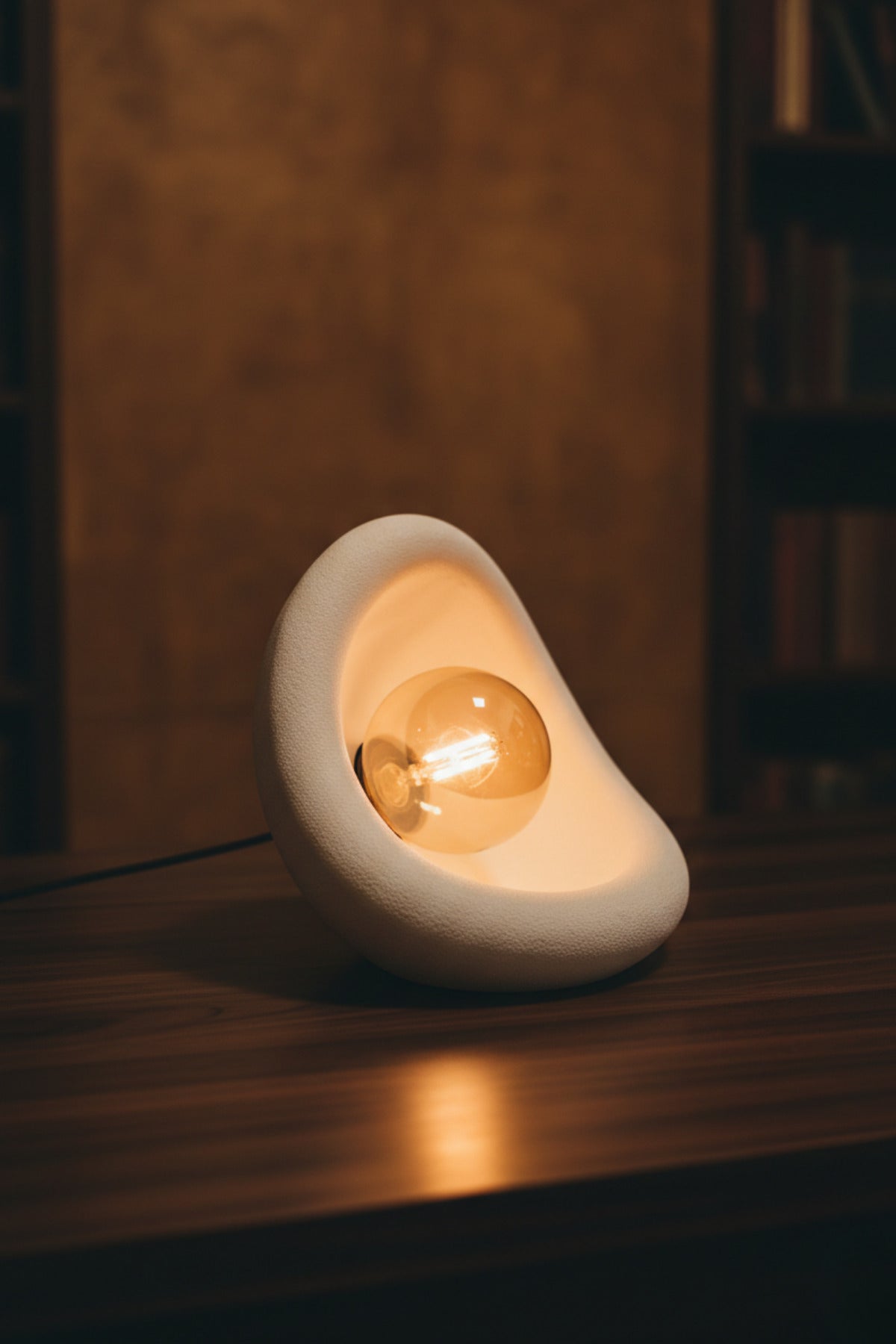 Modern Beton Dokulu Abajur | Organik Oval Gece Lambası (Masaüstü Komodin Lambası) 25 Cm