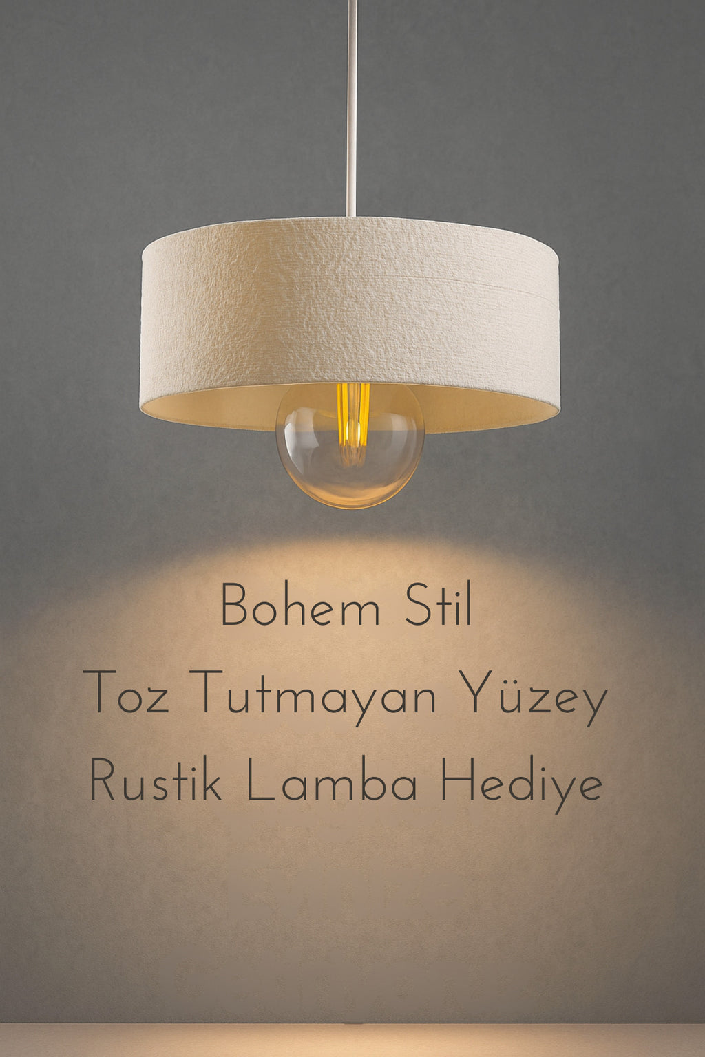 Oval Lüks Beton Görünümlü Modern Avize Vegan Toz Tutmayan Salon, Mutfak, Oturma Odası
