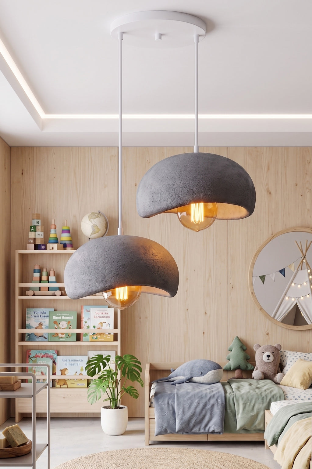 2'li Beton Görünümlü Avize 30x18 cm PLA Modern Aydınlatma ve Şık Dekoratif Sarkıt