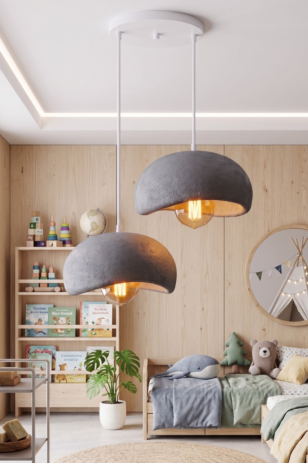 2'li Beton Görünümlü Avize 30x18 cm PLA Modern Aydınlatma ve Şık Dekoratif Sarkıt