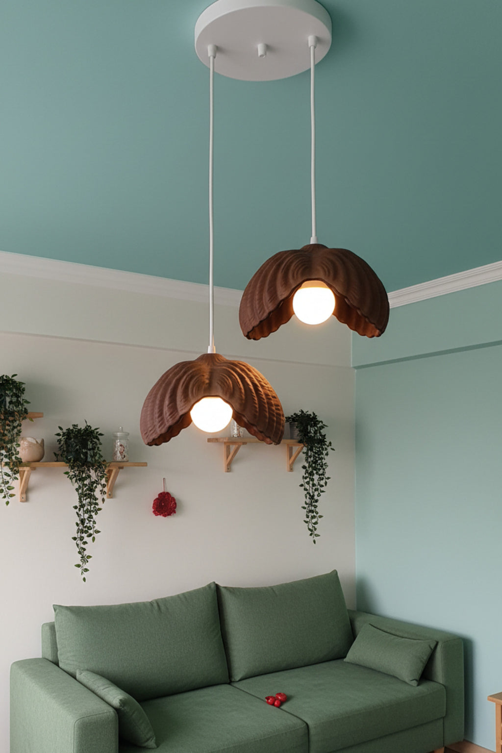 Kahverengi 2 li Lotus Formlu Avize Salon Plastik Dayanıklı Dekoratif Sarkıt Aydınlatma