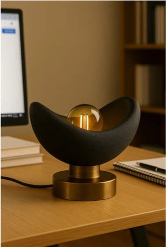 Luna Tasarım Masa Lambası Siyah & Bronz Detaylı Modern Abajur 20 x 37 cm