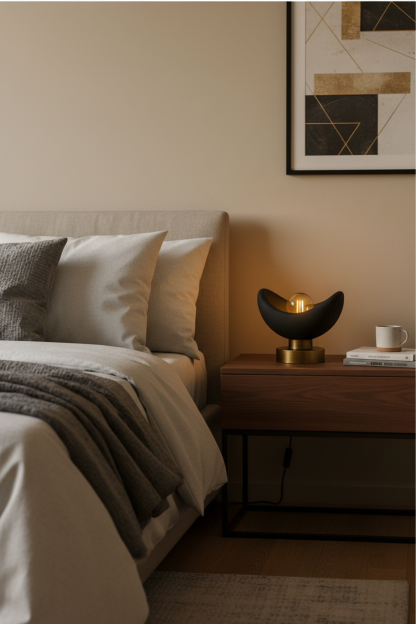 Luna Tasarım Masa Lambası Siyah & Bronz Detaylı Modern Abajur 20 x 37 cm