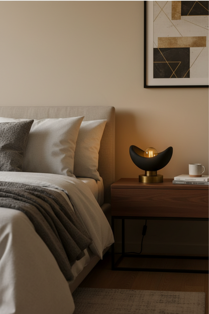 Luna Tasarım Masa Lambası Siyah & Bronz Detaylı Modern Abajur 20 x 37 cm