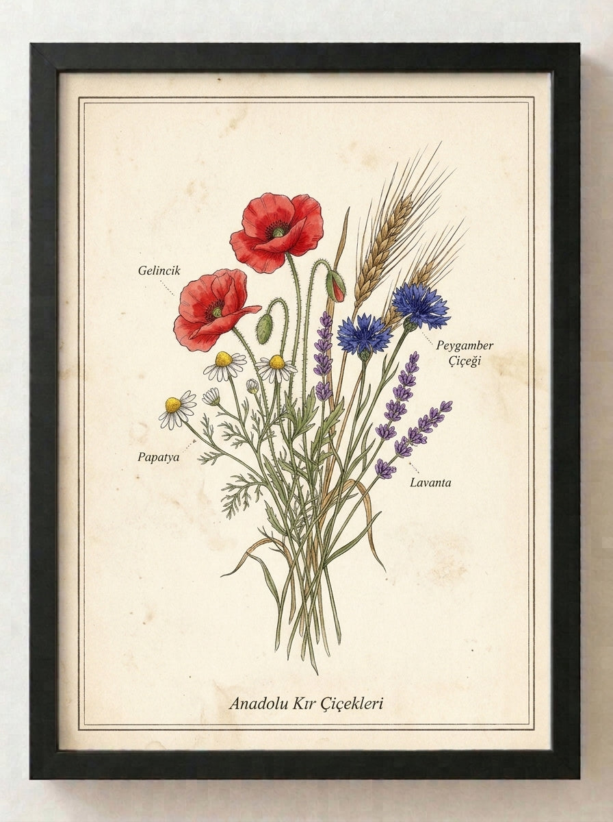Botanik Çiçek Tablosu – Çiçek Koleksiyonu No. 02 | Çerçeveli Tablo 30x40