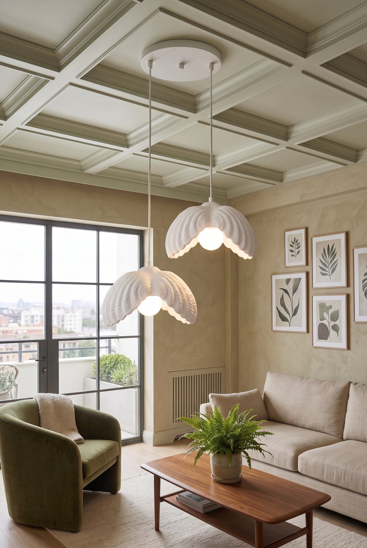 Beyaz 2 Li Lotus Formlu Avize Salon PLA Dayanıklı Sarkıt Aydınlatma Ayarlanabilir Kablo