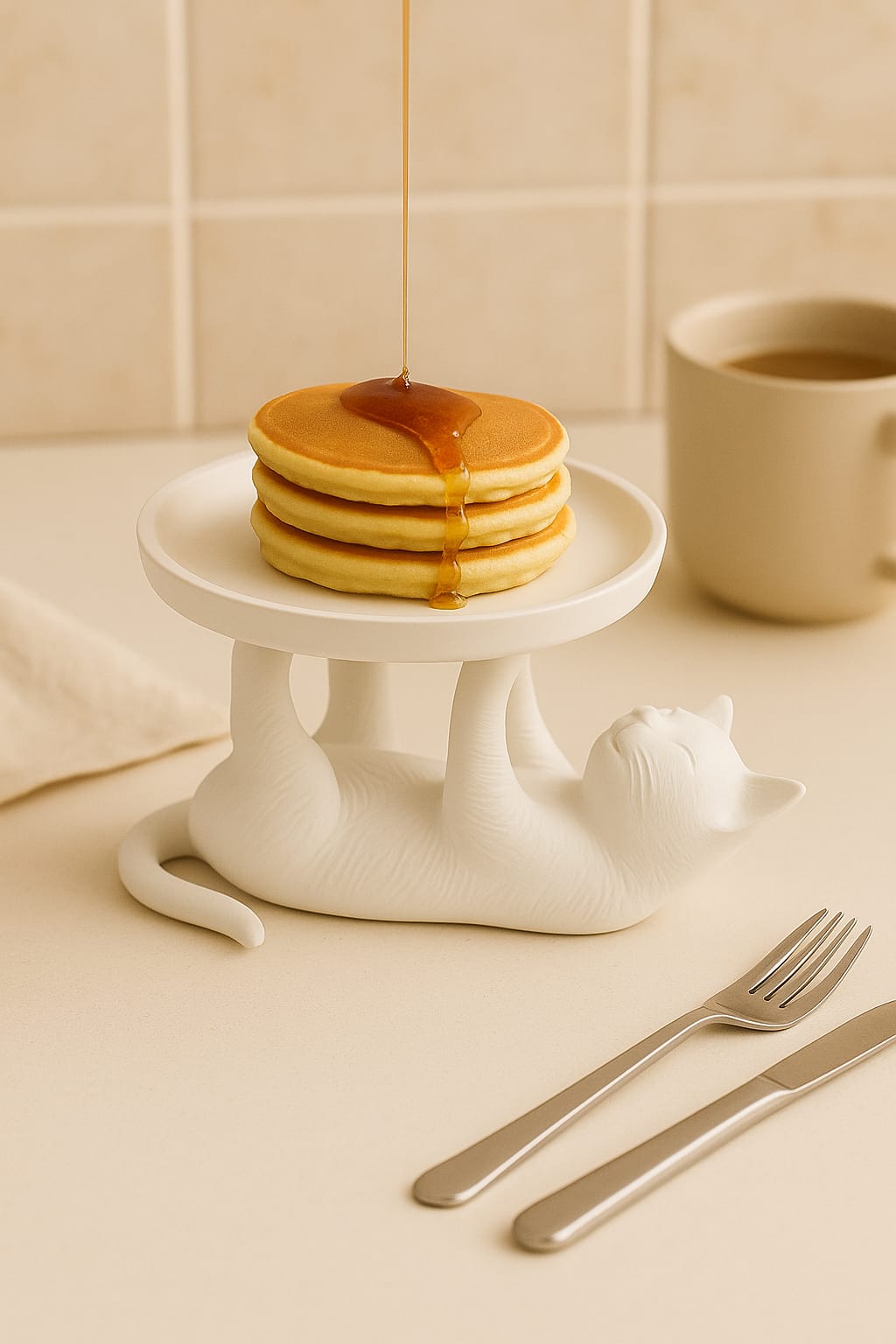 Kedi Sunumluk Tabak Beyaz 14 x 14 cm