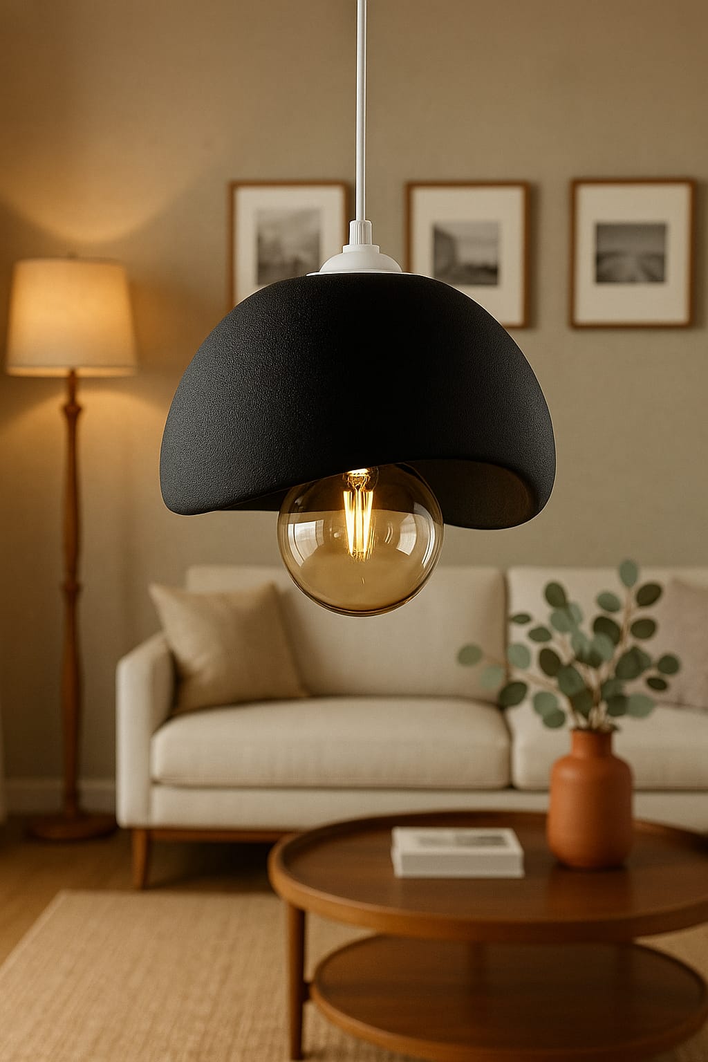 Beton Görünümlü İskandinav Avize Siyah