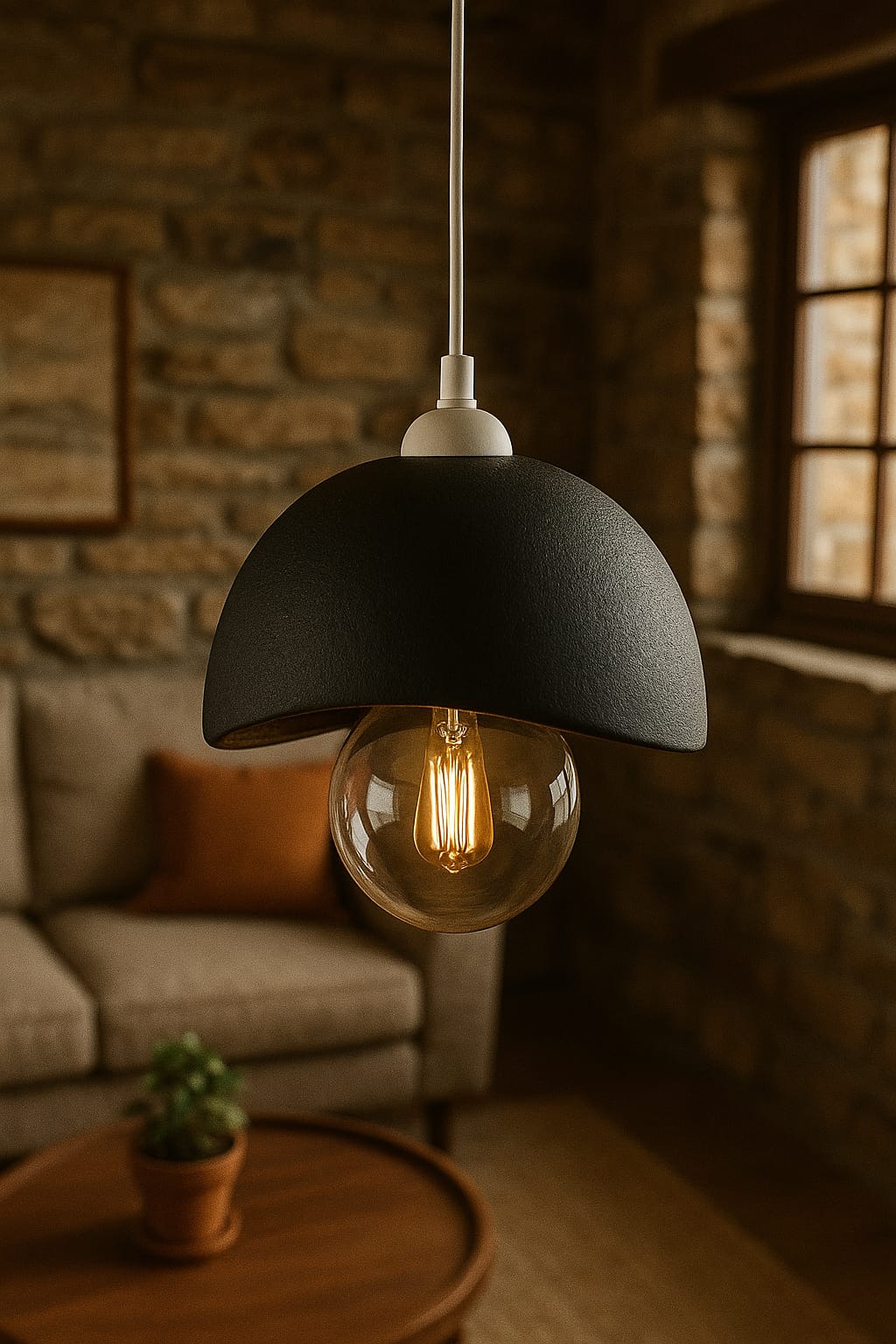 Beton Görünümlü İskandinav Avize Siyah