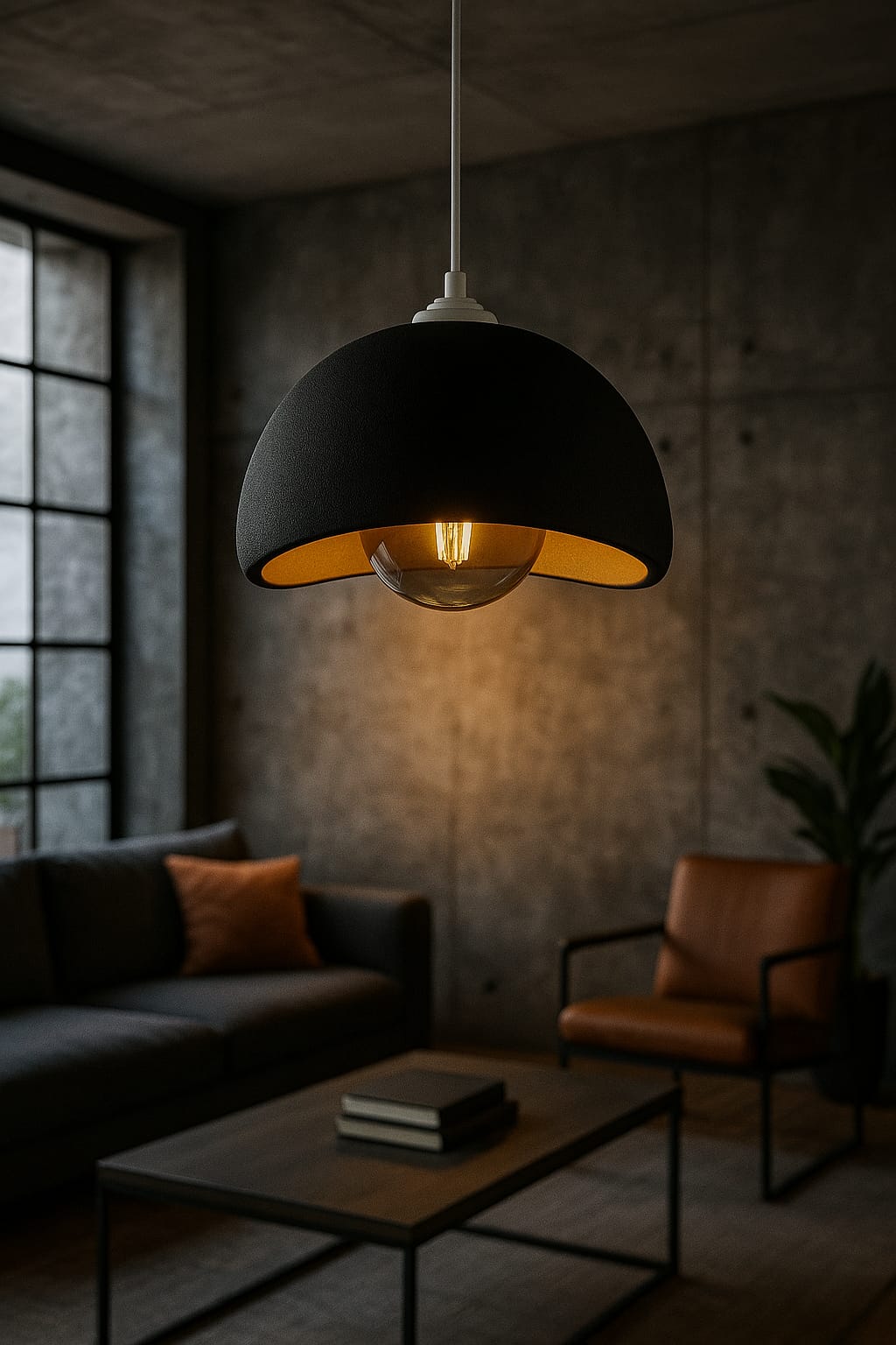 Beton Görünümlü İskandinav Avize Siyah