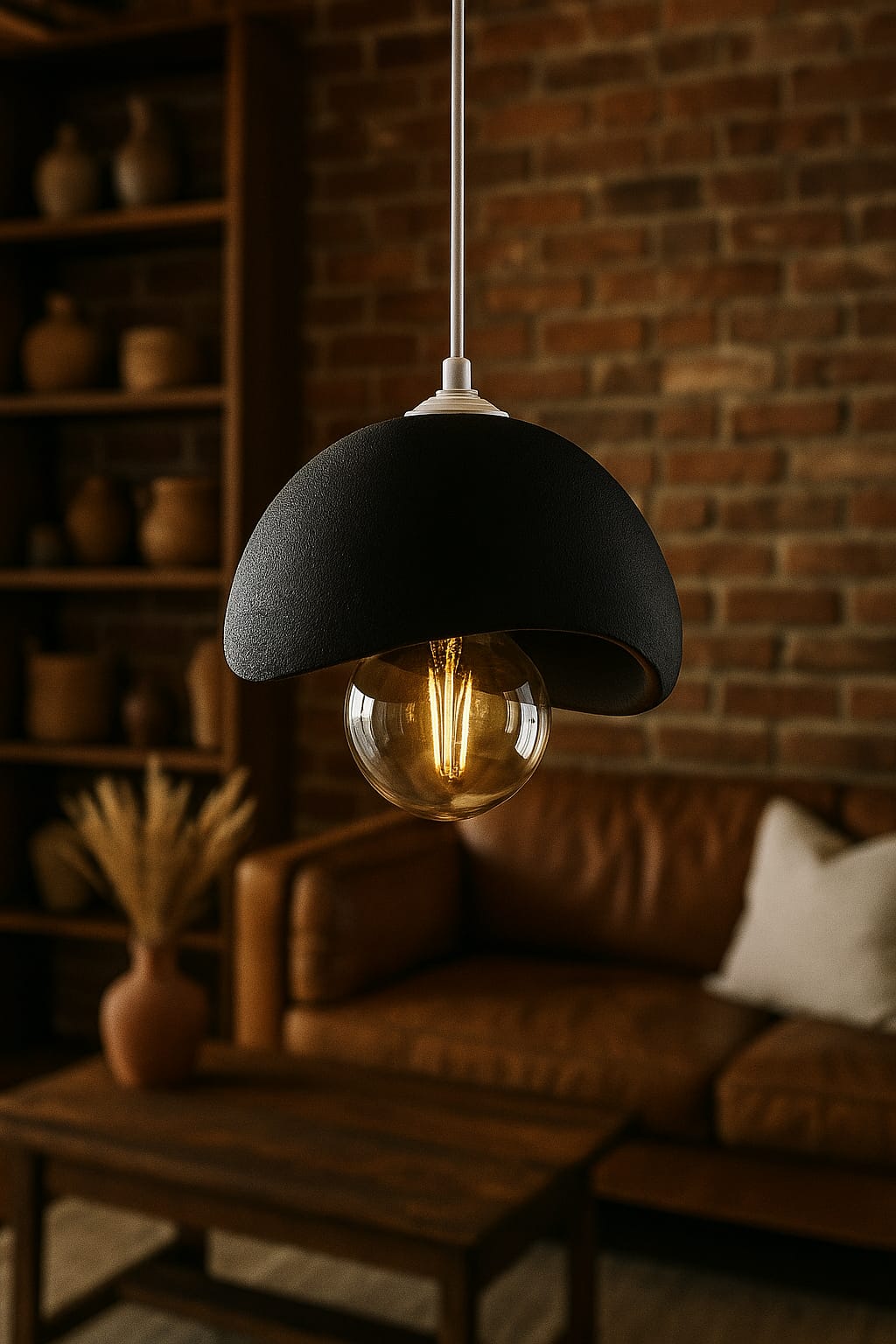 Beton Görünümlü İskandinav Avize Siyah