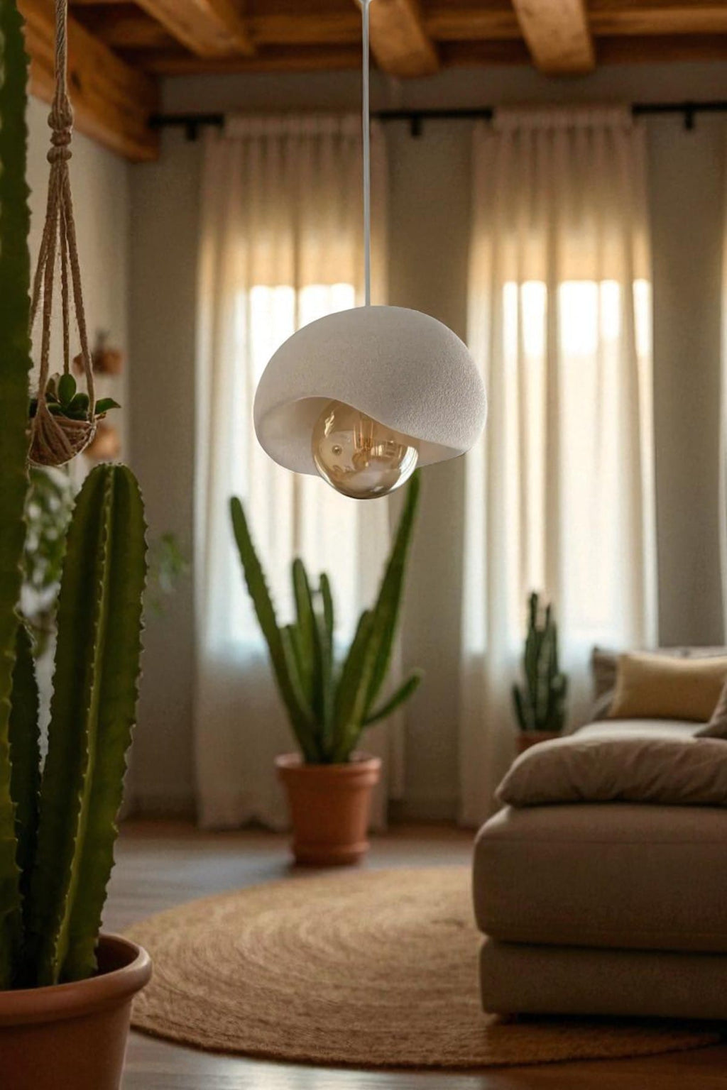 Tekli Beton Görünümlü Avize Beyaz