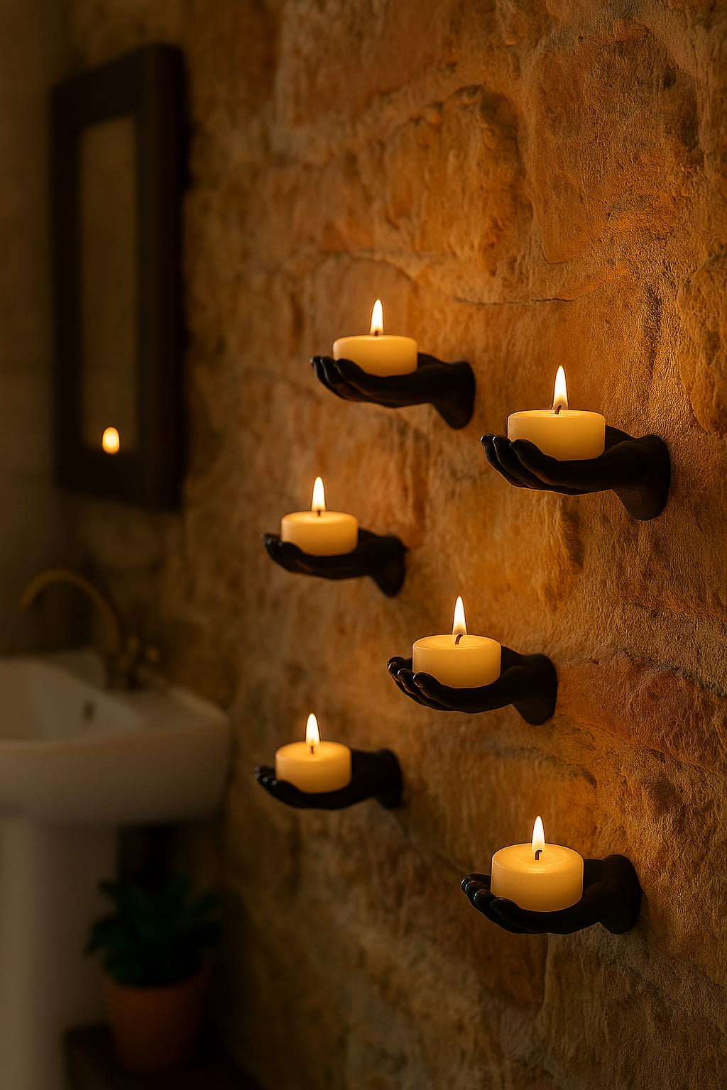 5li El Figür Duvar Mumluk 12 x 9 cm- Led Mumlar Hediye