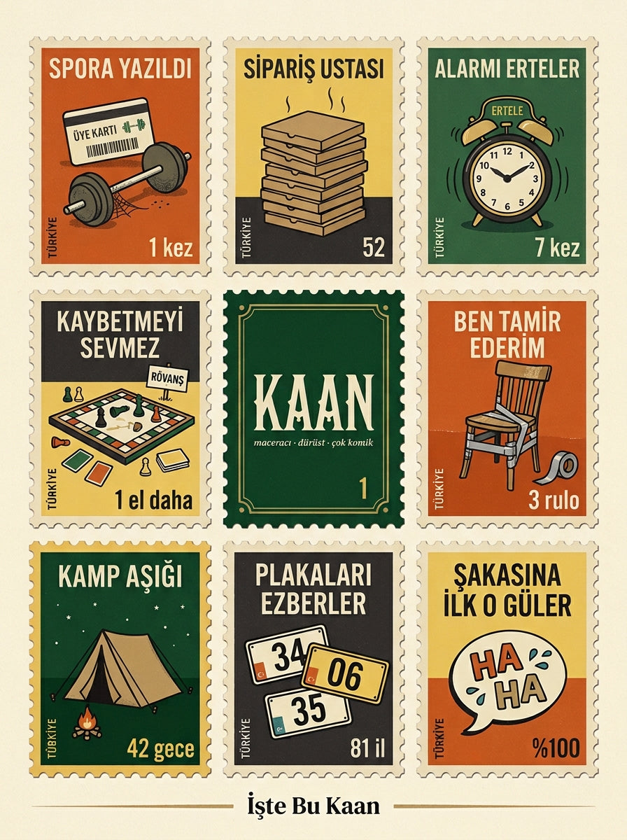 Kişiye Özel Pul Koleksiyonu Tablosu – İsme Özel Çerçeveli Tablo 30x40 | Doğum Günü, Sevgiliye, Anneye, Arkadaşa Hediye