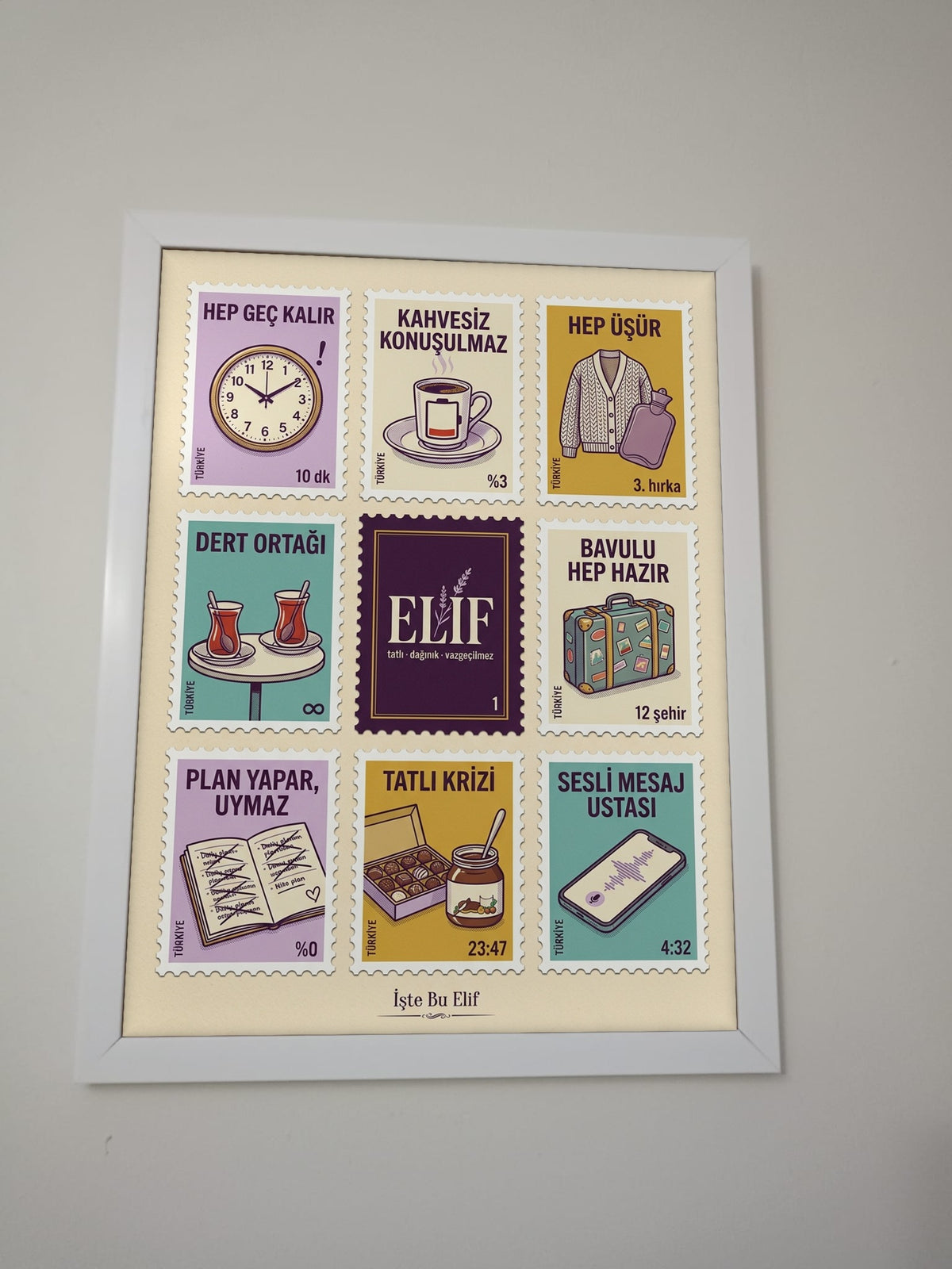 Kişiye Özel Pul Koleksiyonu Tablosu – İsme Özel Çerçeveli Tablo 30x40 | Doğum Günü, Sevgiliye, Anneye, Arkadaşa Hediye