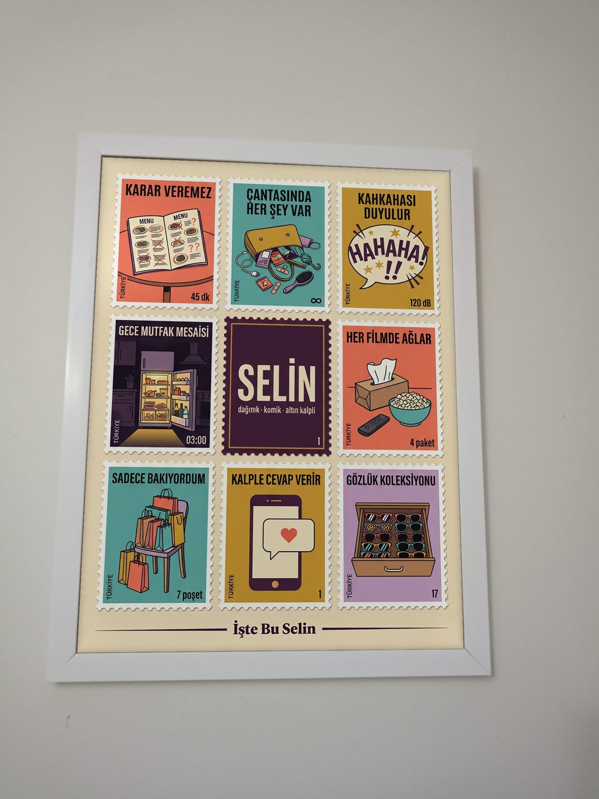 Kişiye Özel Pul Koleksiyonu Tablosu – İsme Özel Çerçeveli Tablo 30x40 | Doğum Günü, Sevgiliye, Anneye, Arkadaşa Hediye